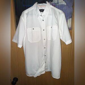 Orvis Mens M White Tech Chambray Active Fit Short Sleeve Button Down Work Shirt